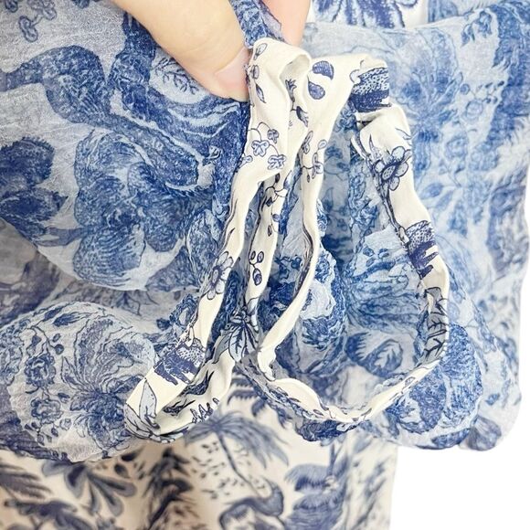 STAUD Garden Shift Dress Blue Toile Chinoiserie Women’s Size Small Sheer Sleeve - Picture 7 of 10